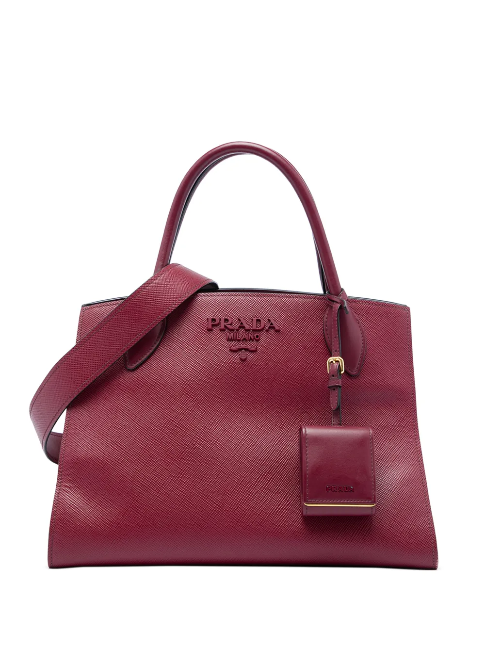 Prada Pre-Owned 2010-2026 Medium Saffiano Cuir Monochrome Top Handle Tote satchel - Rosso