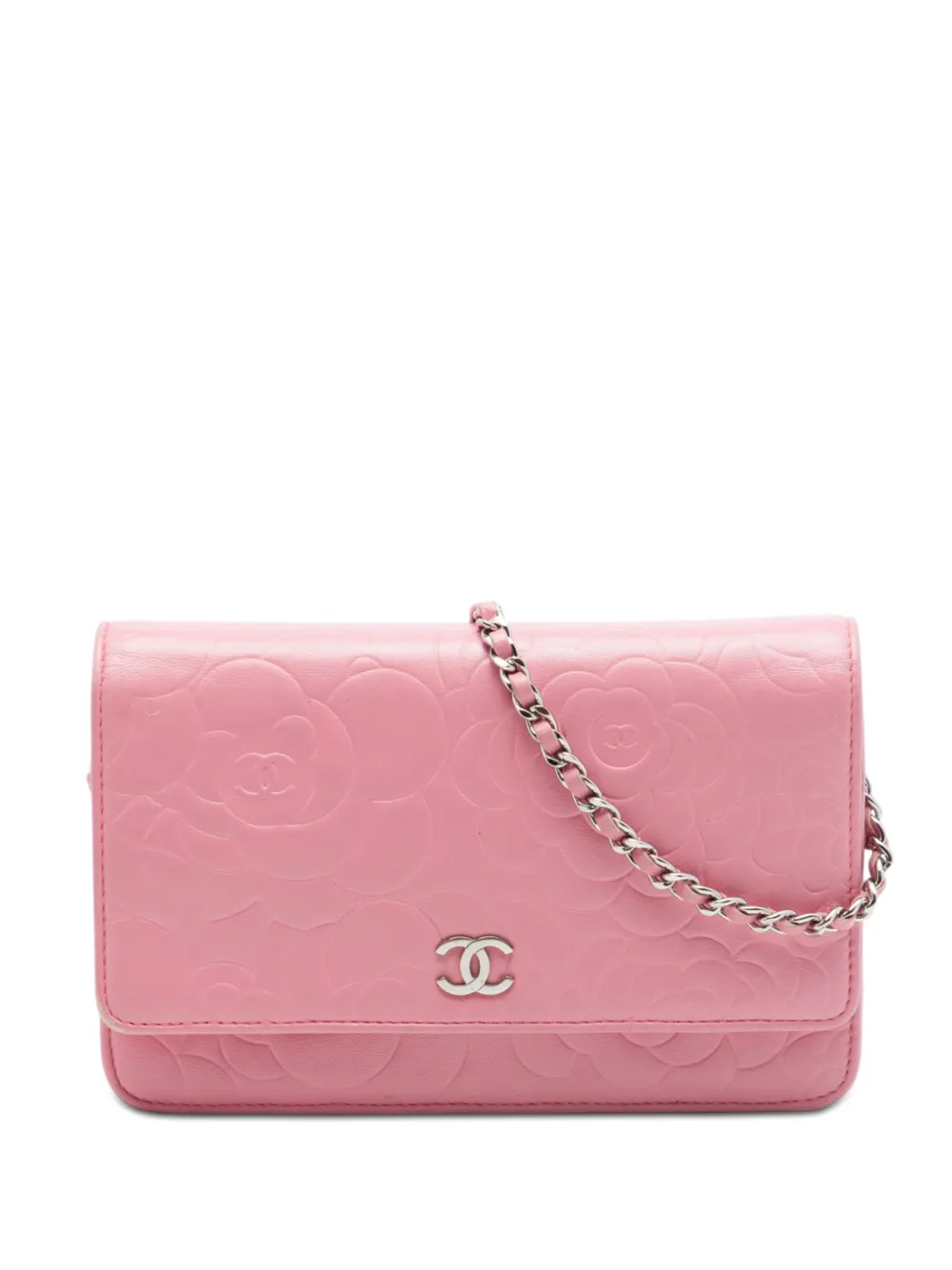 CHANEL Pre-Owned 2010-2011 CC Embossed Lambskin Camellia Wallet On Chain crossbody bag - Rosa