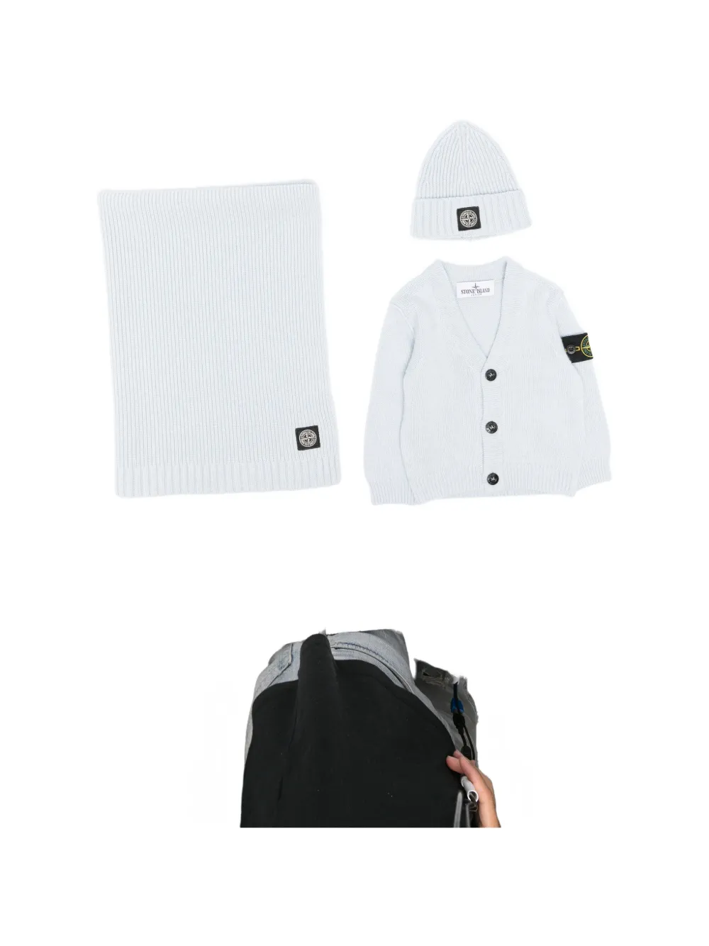 Stone Island Junior logo-patch knitted cardigan set - Blu
