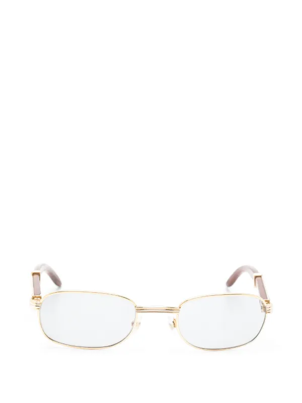 Cartier Breteuil Wood-arm Rectangle-frame Sunglasses in Gold