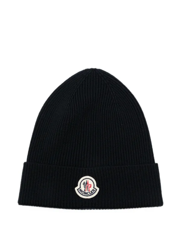 Moncler logo-patch ribbed-knit Beanie Hat | ブラック | FARFETCH JP
