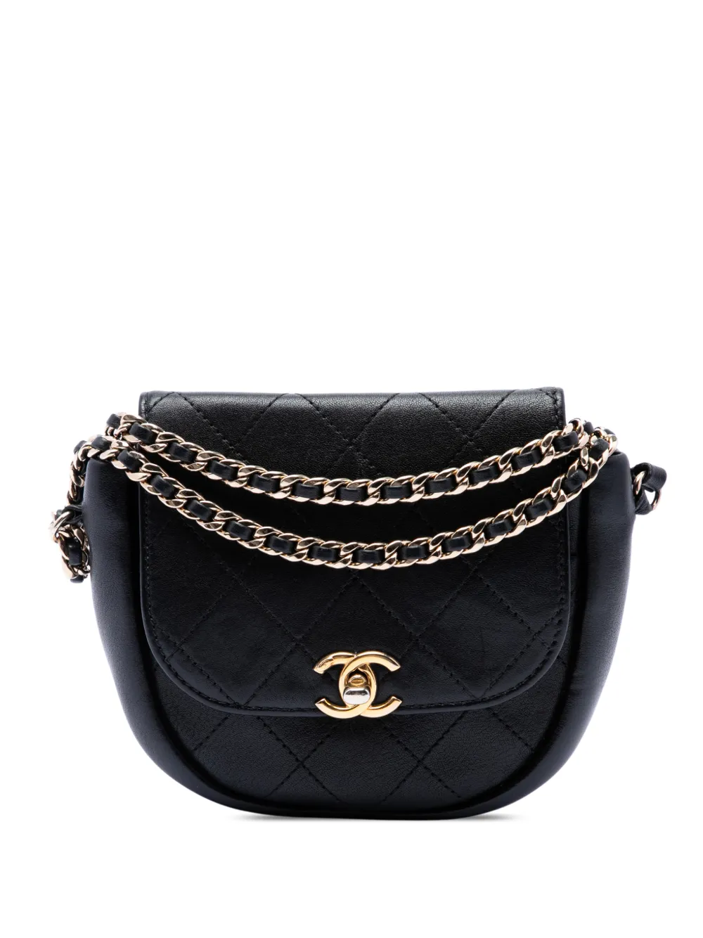CHANEL Pre-Owned petite sacoche à bandoulière CC matelassée en cuir d'agneau à rabat (2018-2019) - Noir