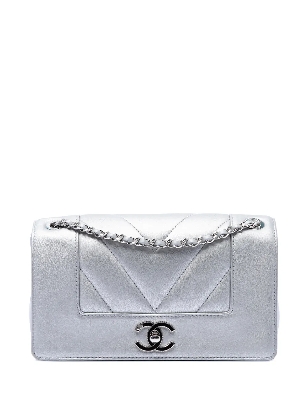 CHANEL Pre-Owned 2017-2018 Mini Quilted Chevron Sheepskin Mademoiselle Vintage Flap crossbody bag - Silver