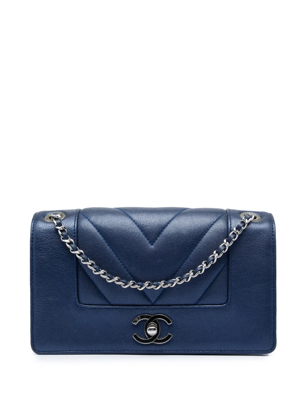 CHANEL Pre-Owned 2017-2018 Medium Chevron Metallic Sheepskin Vintage Mademoiselle Flap crossbody bag - Blau