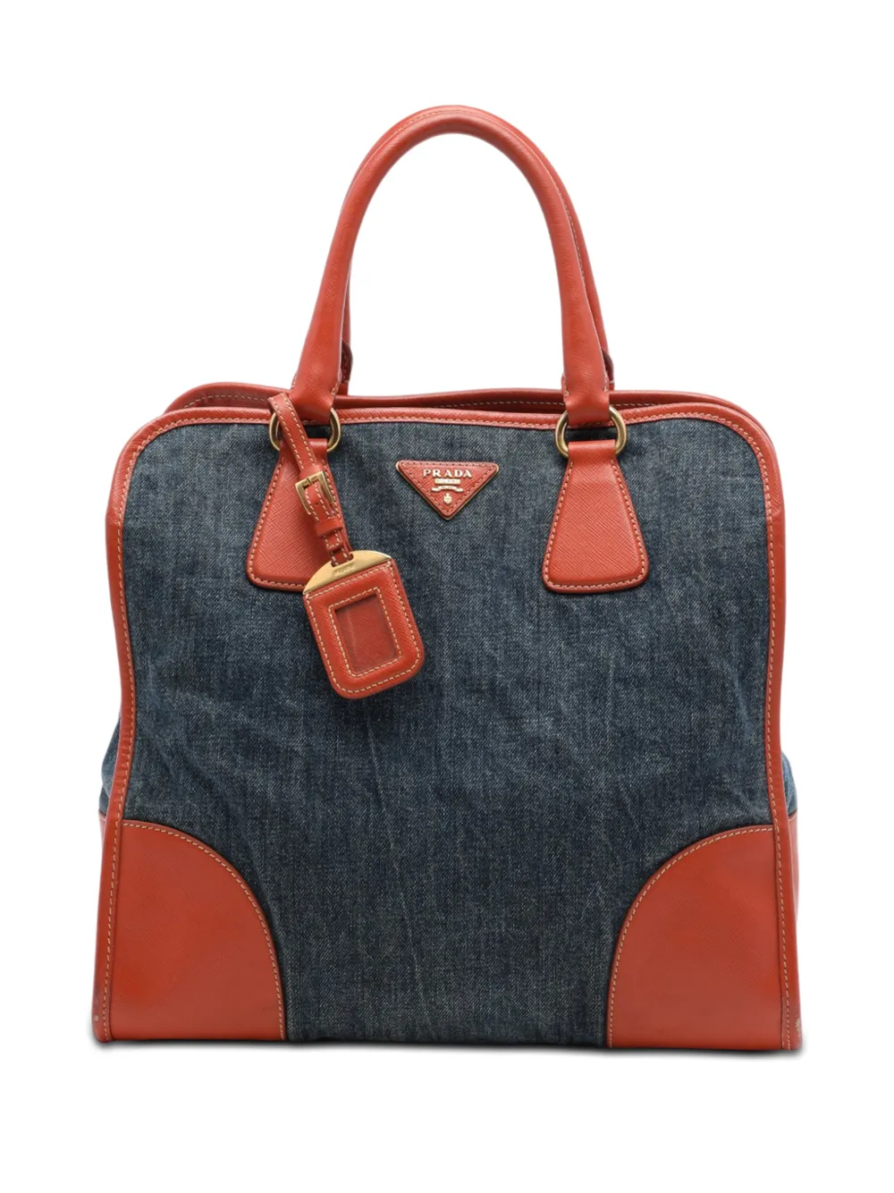 Prada Pre-Owned 2000-2013 Saffiano Trimmed Denim Open Convertible Tote satchel - Marrone