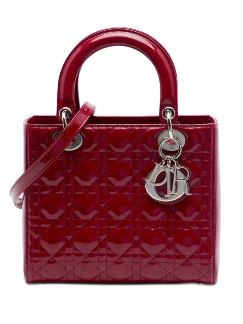 Christian Dior Pre-Owned Borsa a tracolla Lady Dior media con finitura verniciata e motivo Cannage 2014