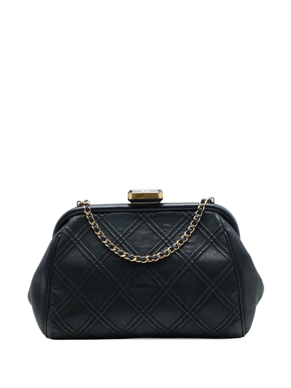 CHANEL Pre-Owned 2014 CC Quilted Lambskin Double Stitch Kiss Lock Clutch with Chain crossbody bag - Schwarz