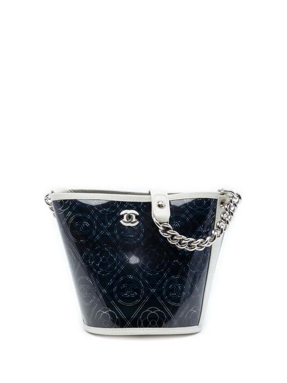 CHANEL Pre-Owned 2018 Small PVC and Crumpled Calfskin Camellia Coco bucket bag - Nero