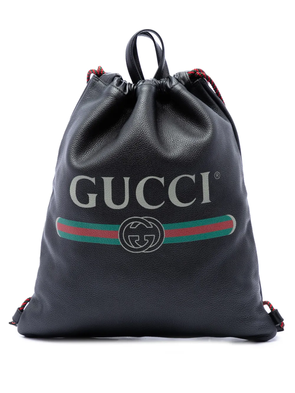 Gucci Pre-Owned 2021-2026 Grained Calfskin Web Logo Drawstring backpack - Nero