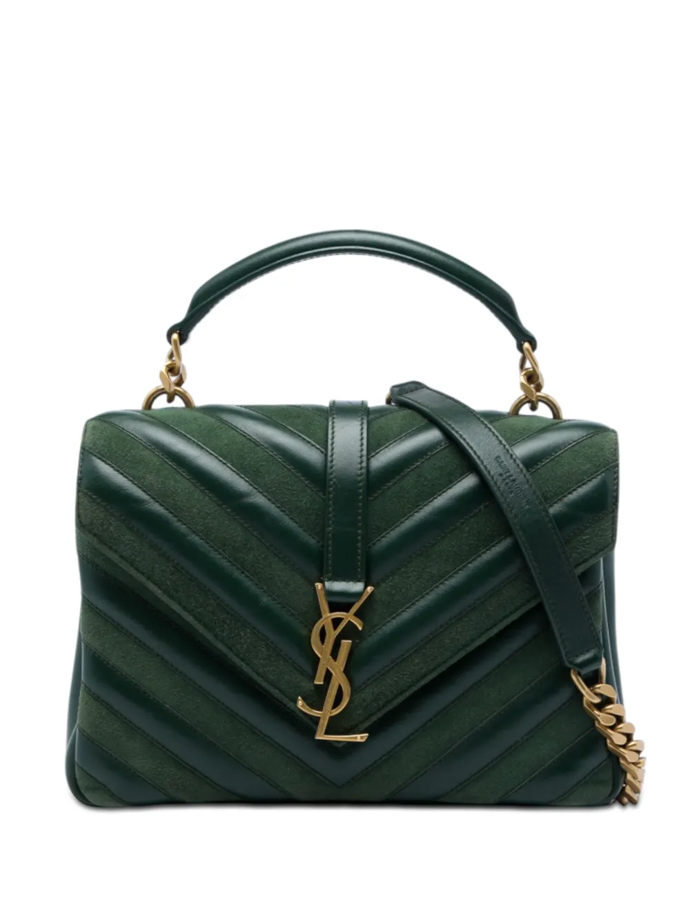 Saint Laurent Pre-Owned 2017 Medium Chevron Calfskin and Suede Monogram College satchel - Grün