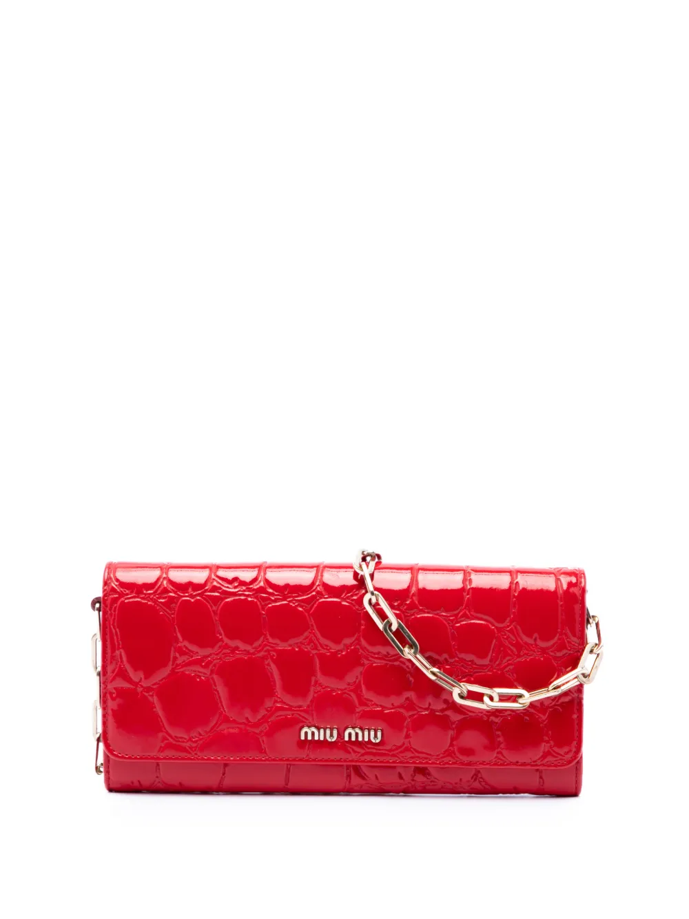 Miu Miu Pre-Owned 2010-2026 Croc Embossed Patent Wallet On Chain crossbody bag - Red