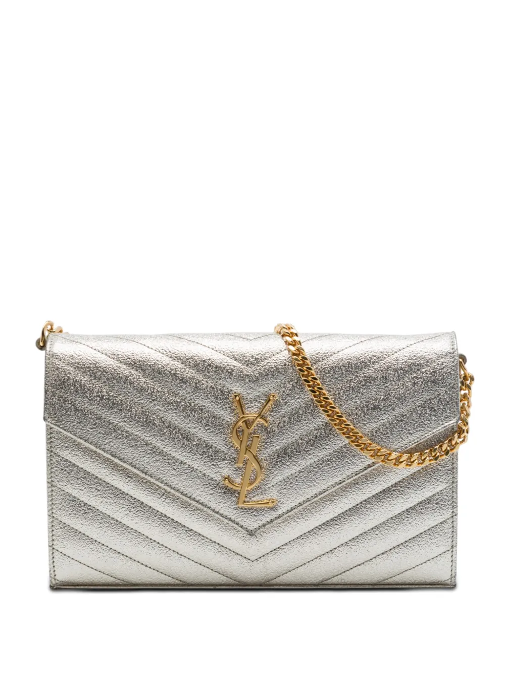 Saint Laurent Pre-Owned 2016 Metallic Grain De Poudre Matelasse Chevron Monogram Chain Wallet crossbody bag - Gold