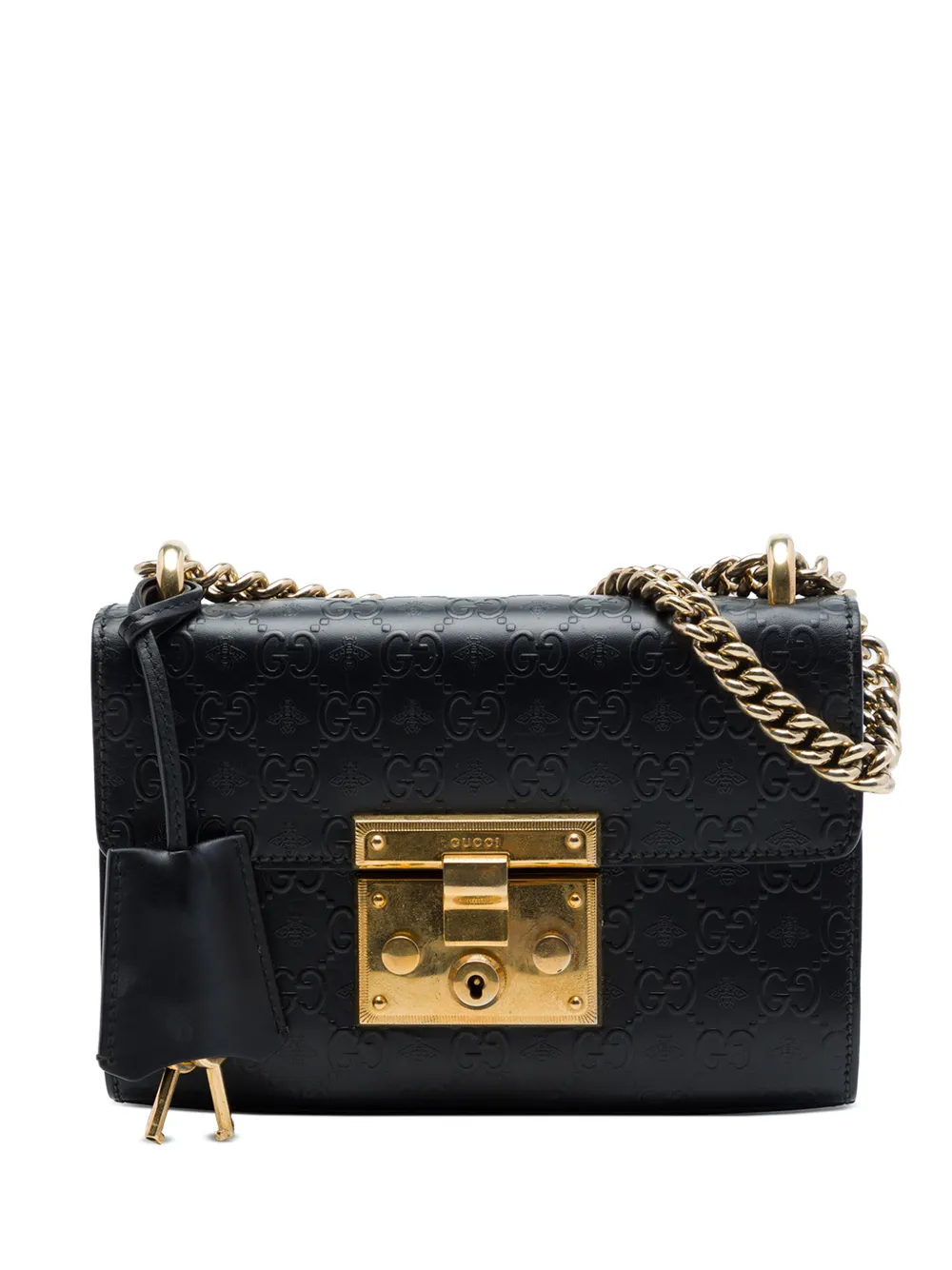 Gucci Pre-Owned 2016-2026 Small Guccissima Bee Padlock crossbody bag - Nero