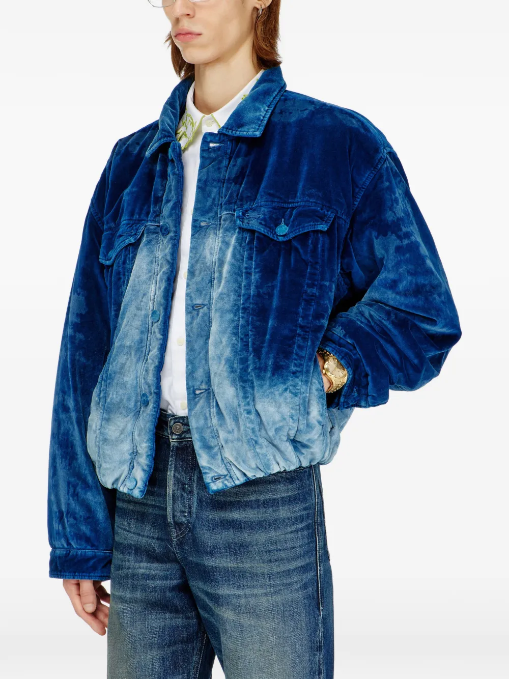 Diesel Elastisch fluwelen denim truckerjack Blauw
