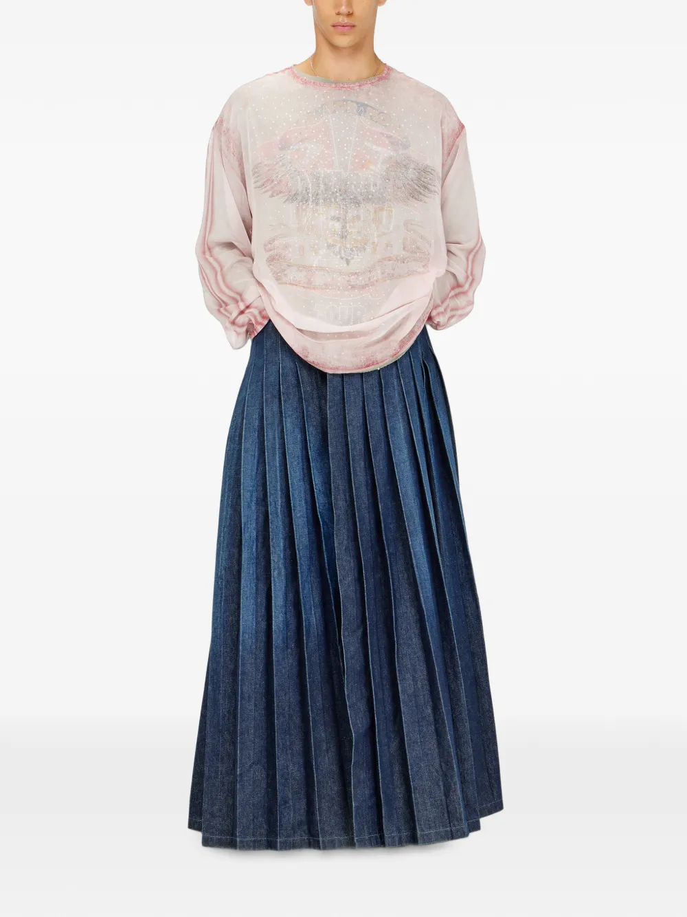 Diesel Doorzichtige chiffon top met grafische concert-print Roze