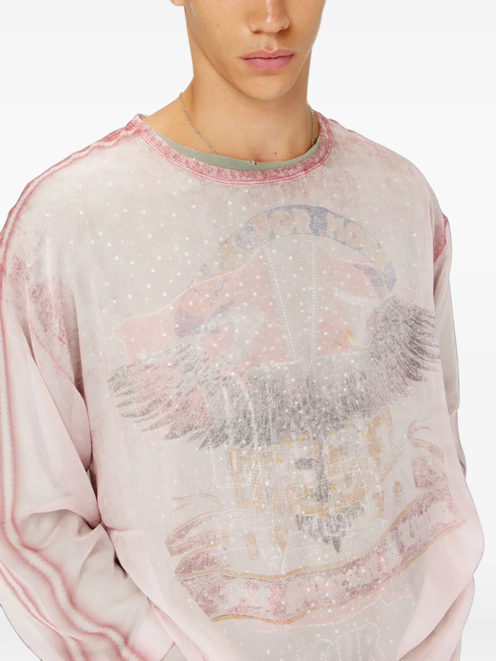 Diesel Doorzichtige chiffon top met grafische concert-print Roze