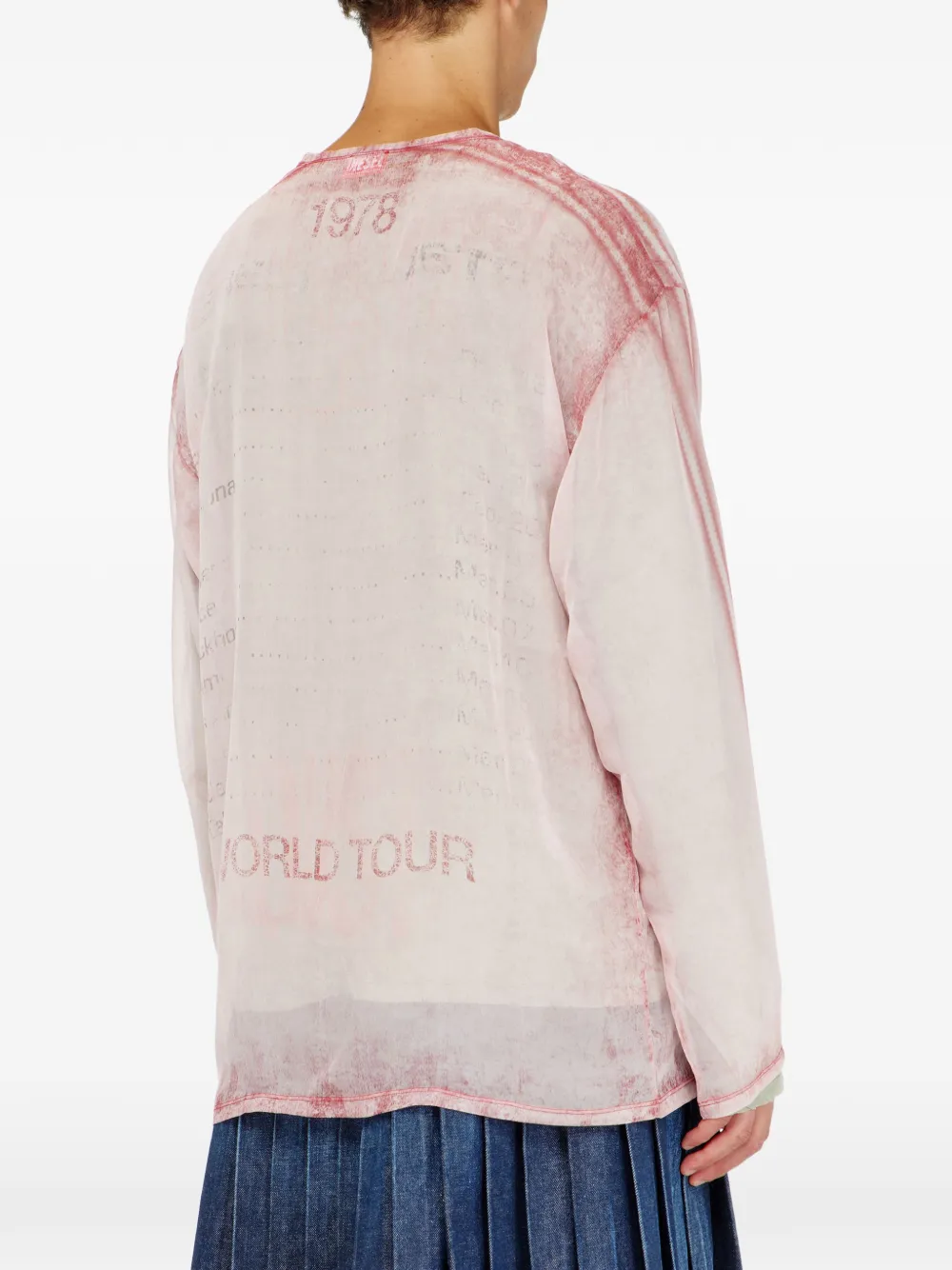 Diesel Doorzichtige chiffon top met grafische concert-print Roze