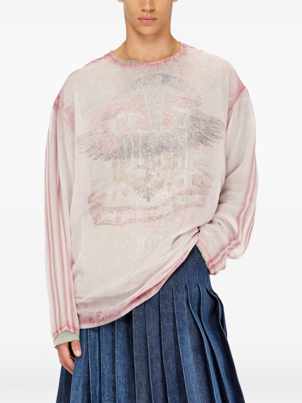 Diesel Doorzichtige chiffon top met grafische concert-print Roze