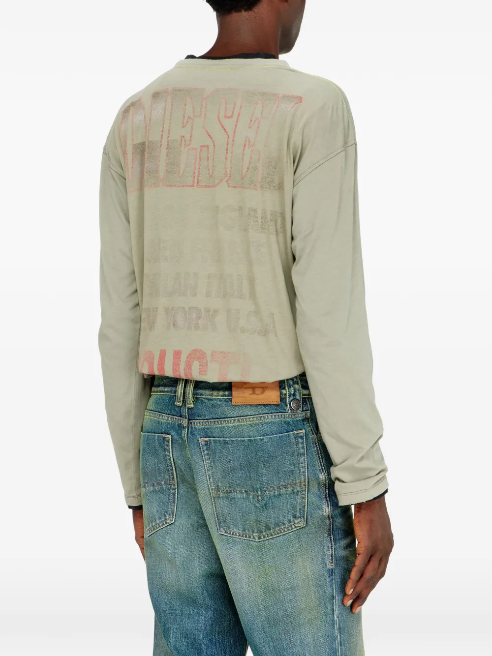 Diesel Gerafeld T-shirt met lange mouwen en verfraaid met kristallen Groen