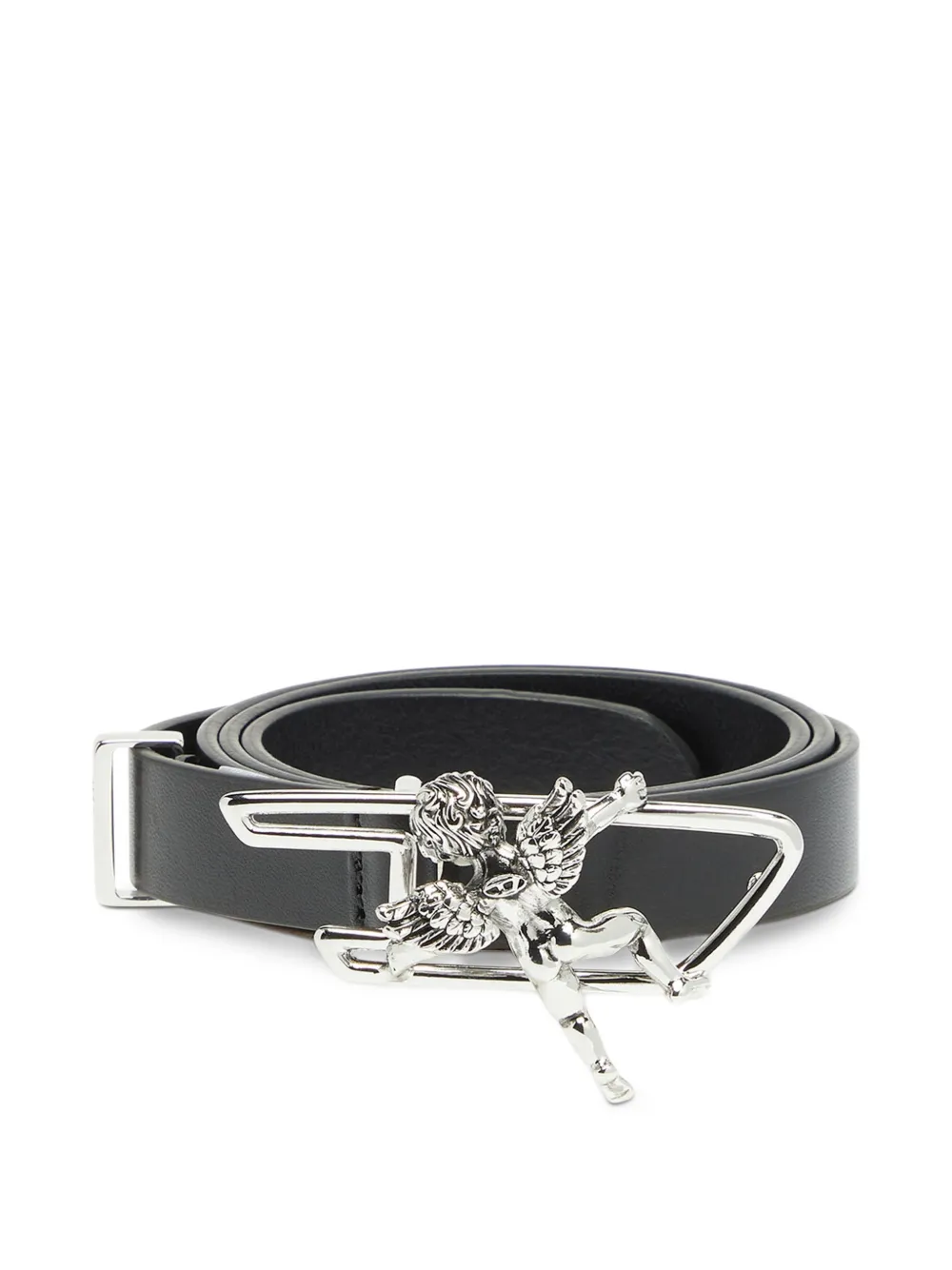 Diesel 2cm leather belt with cherub D-outline buckle - Nero