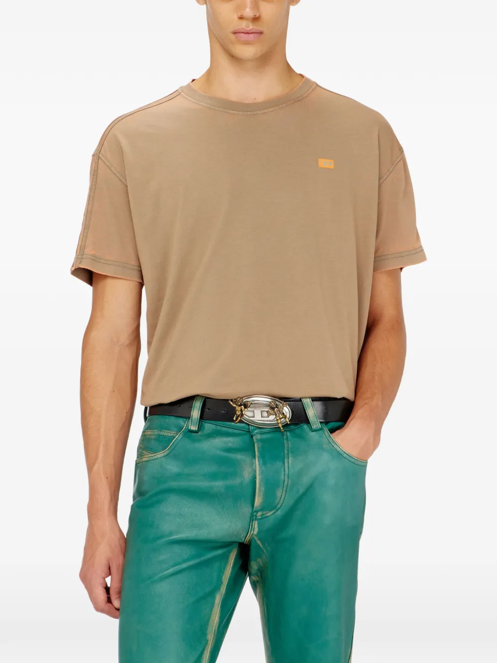 Diesel T-shirt met lange mouwen van burn-out jersey Bruin