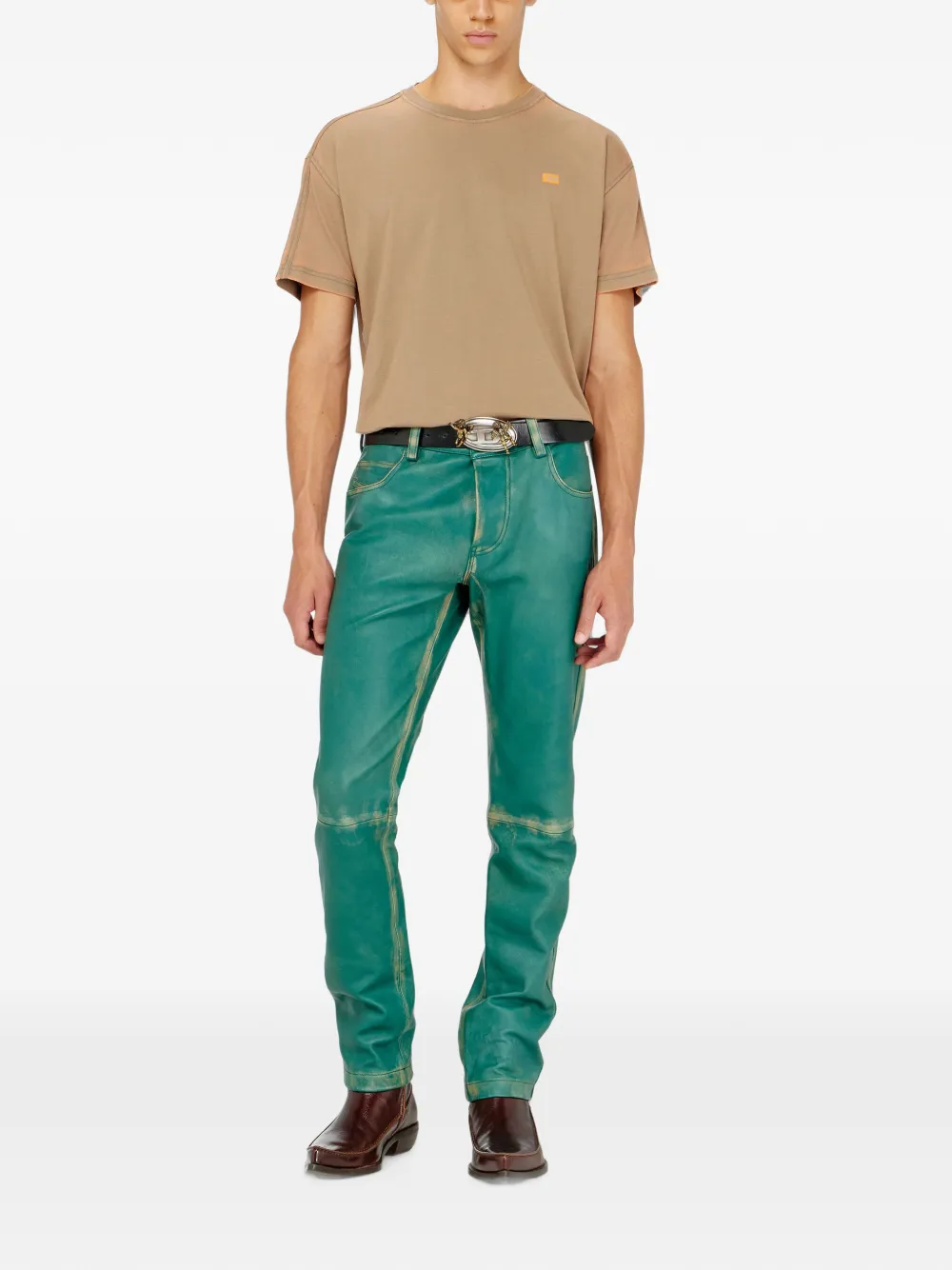 Diesel T-shirt met lange mouwen van burn-out jersey Bruin