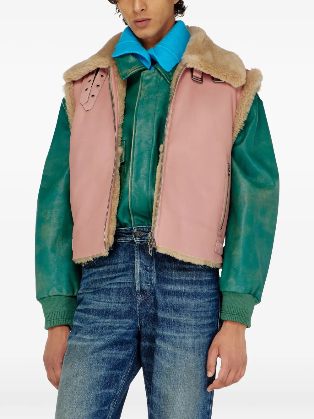 Diesel Lammy leren spencer Roze
