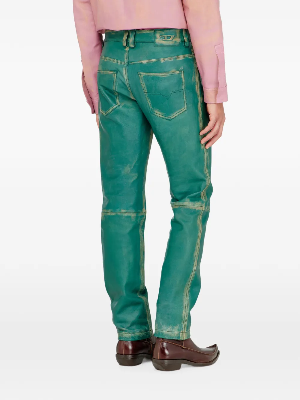 Diesel Broek van behandeld leer Groen