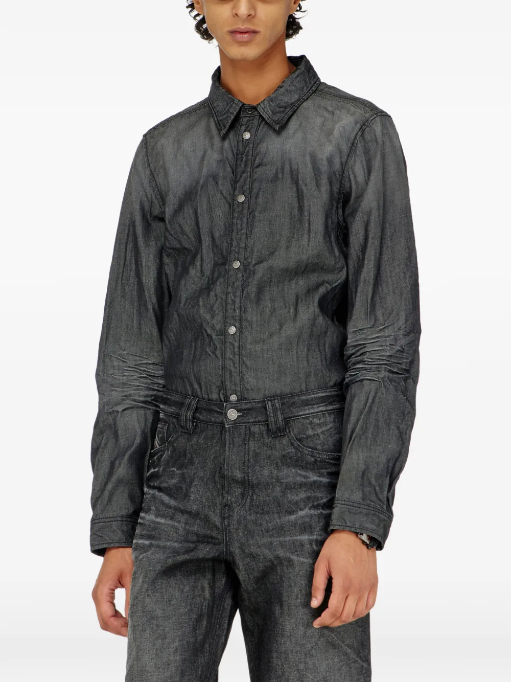 Diesel Denim overhemd met gekreukt effect Grijs