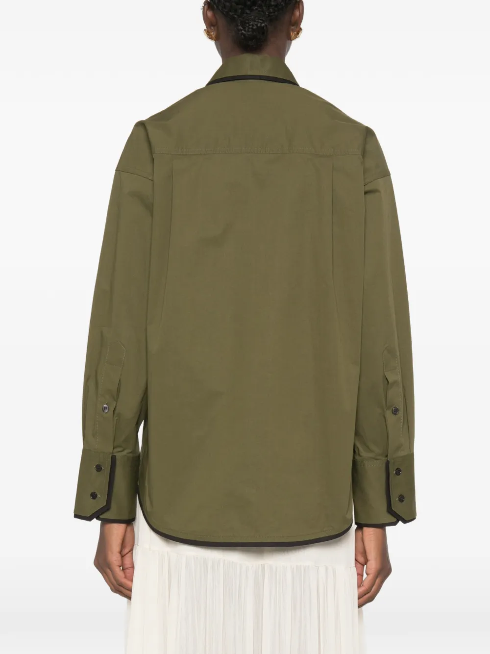 Plan C Blouse met contrasterende afwerking en klepzak Groen