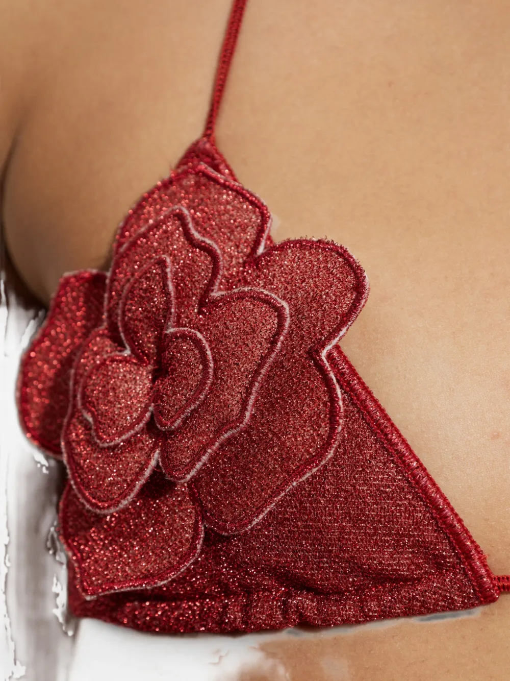 Oséree Lumière lurex bikini met bloemapplicatie Rood