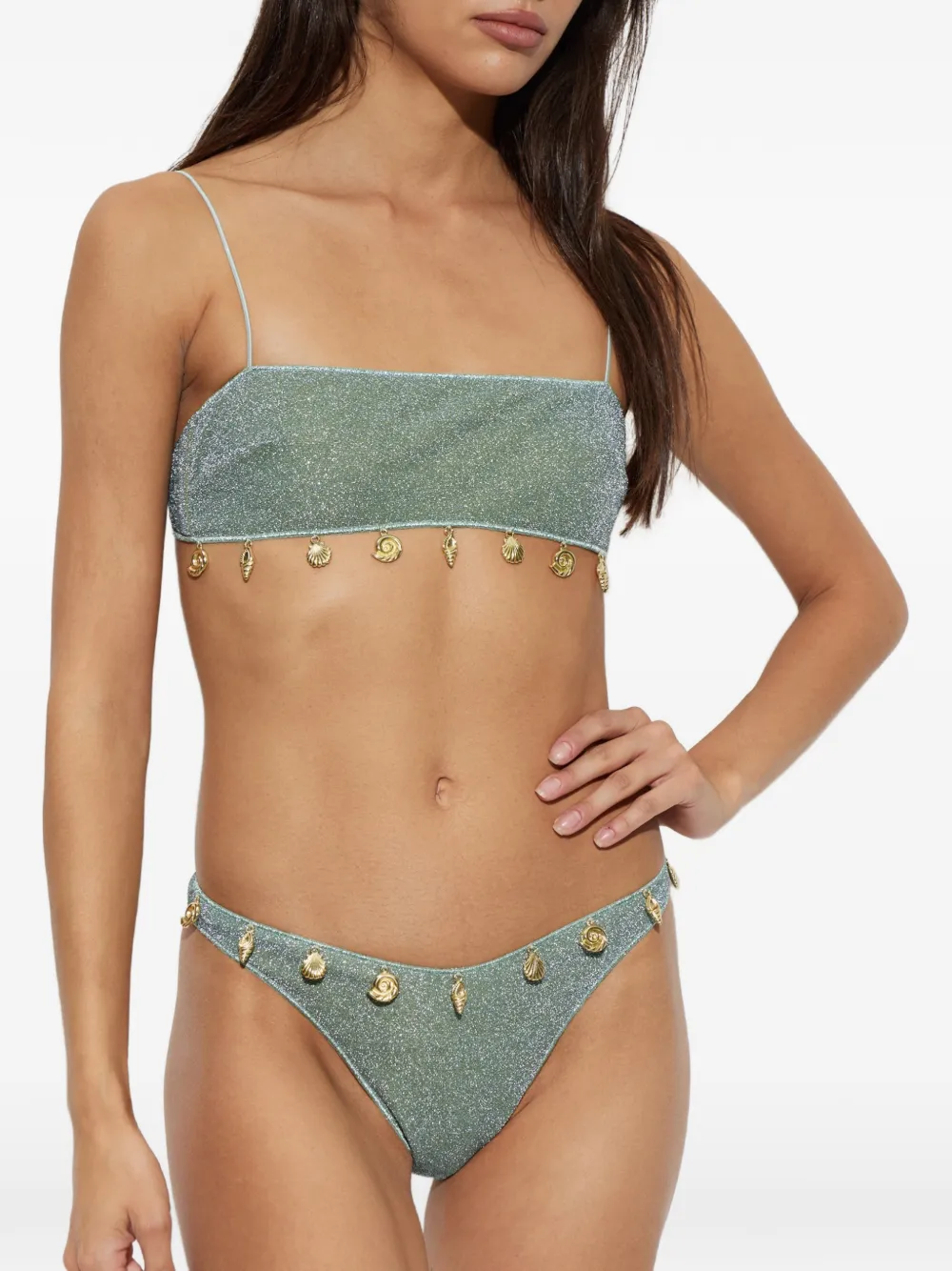 Oséree Metallic bikini met schelpenbedel Groen