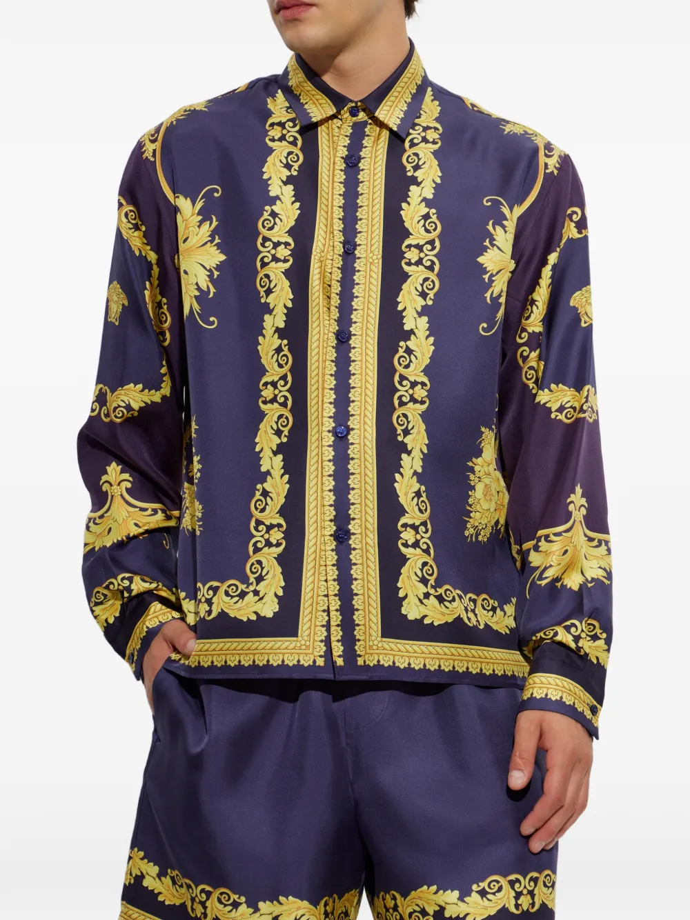 Versace Zijden overhemd met barokprint Blauw