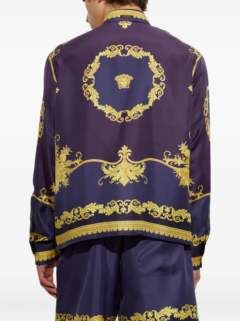 Versace Zijden overhemd met barokprint Blauw