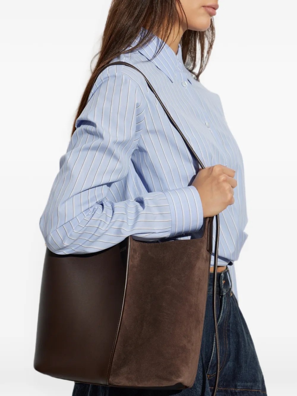 LOEWE medium Bilbao bucket in soft calfskin and suede - Marrone