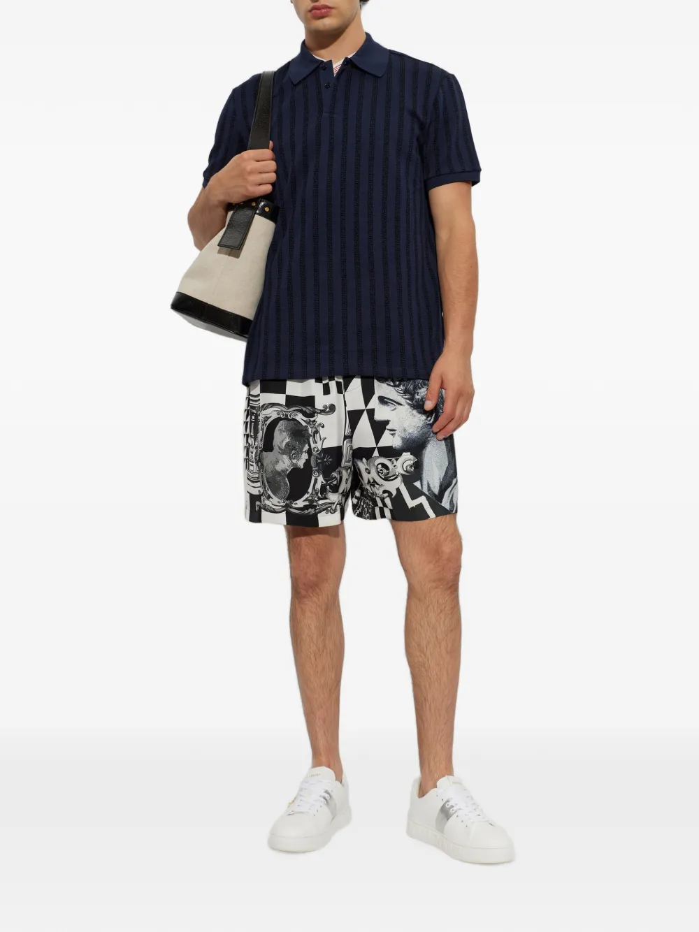 Versace Piqué poloshirt van jacquard katoen Blauw
