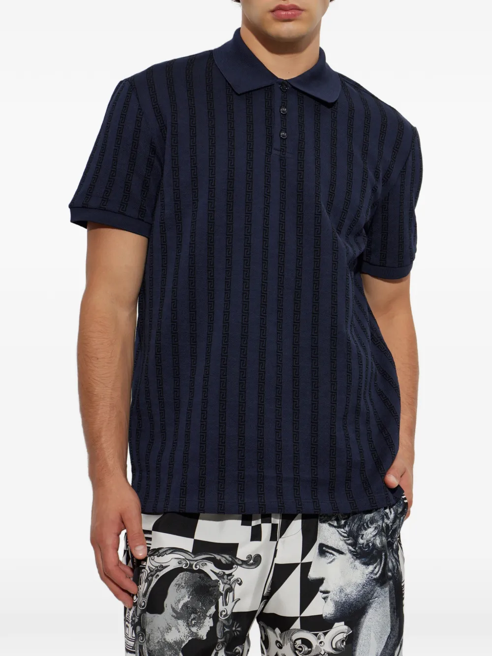 Versace Piqué poloshirt van jacquard katoen Blauw