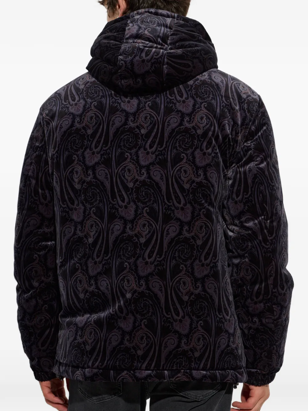 ETRO Katoenen fluwelen donsjack met paisley-patroon Zwart