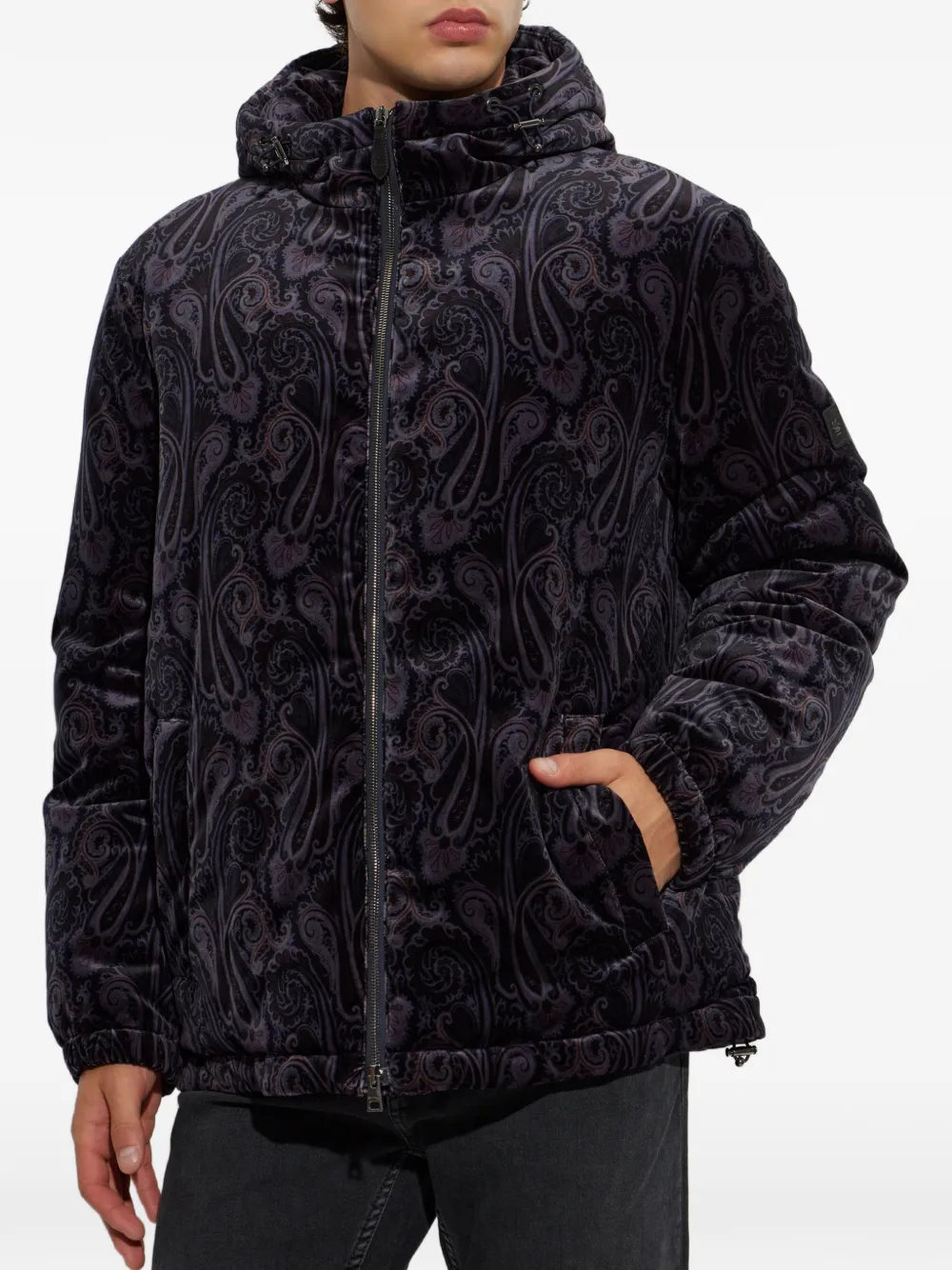 ETRO Katoenen fluwelen donsjack met paisley-patroon Zwart