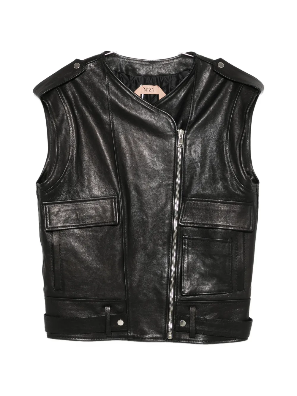 Nº21 biker-style leather gilet - Schwarz