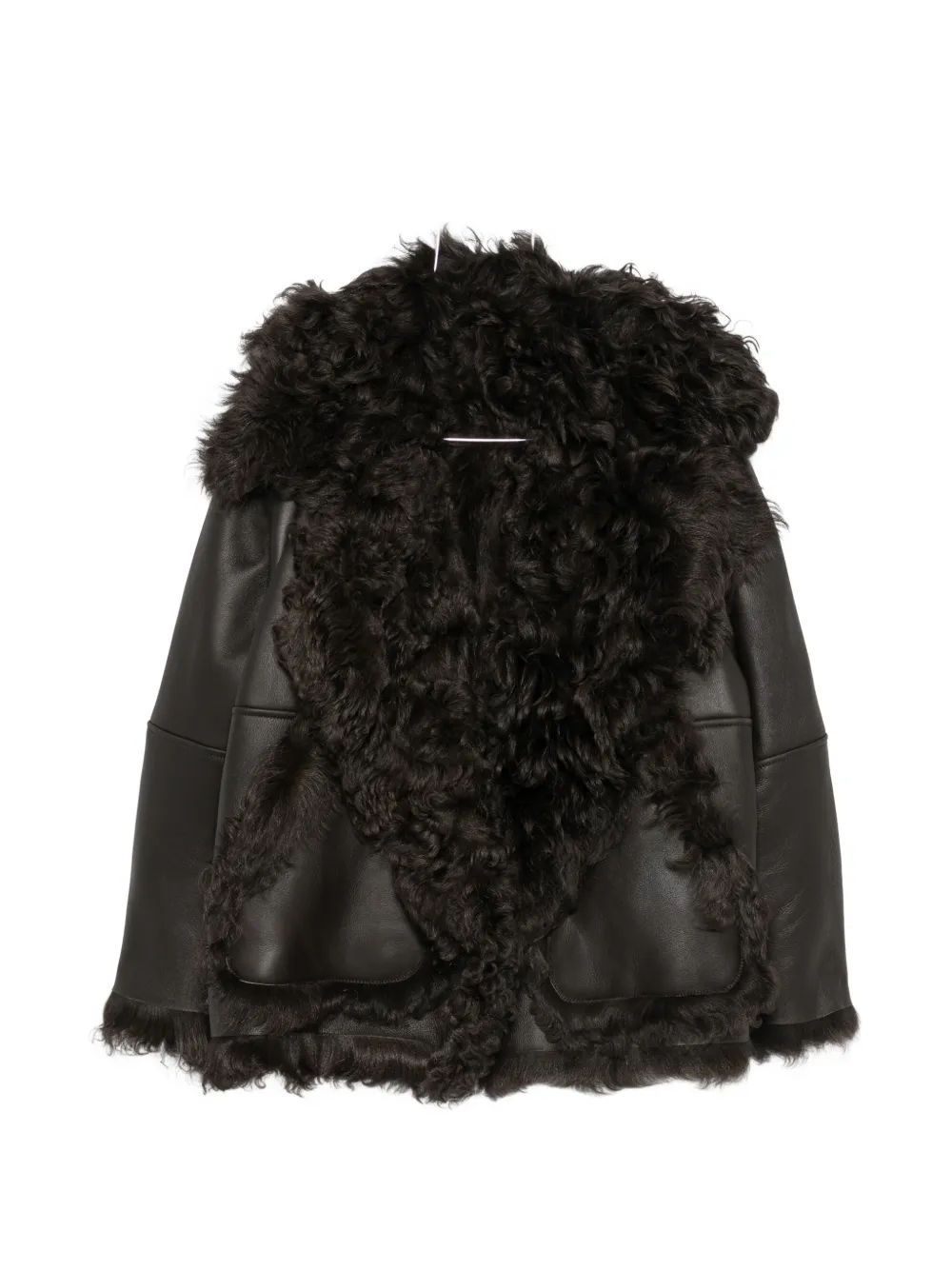 Nº21 shearling-trim leather jacket - Braun