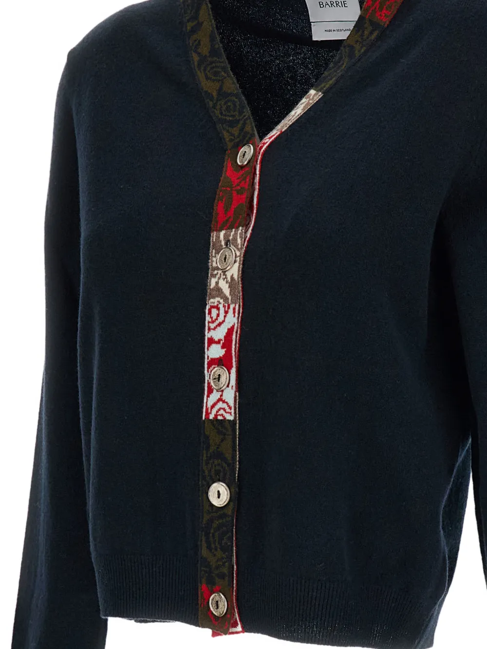 Barrie Vest met V-hals en bloem intarsia Zwart