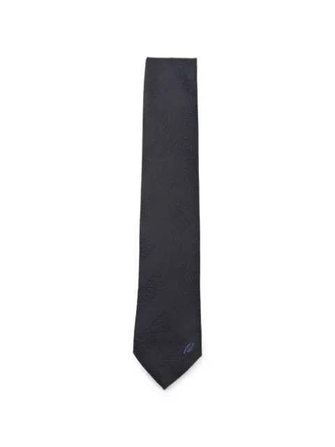 Brioni herringbone-weave logo-embroidered tie
