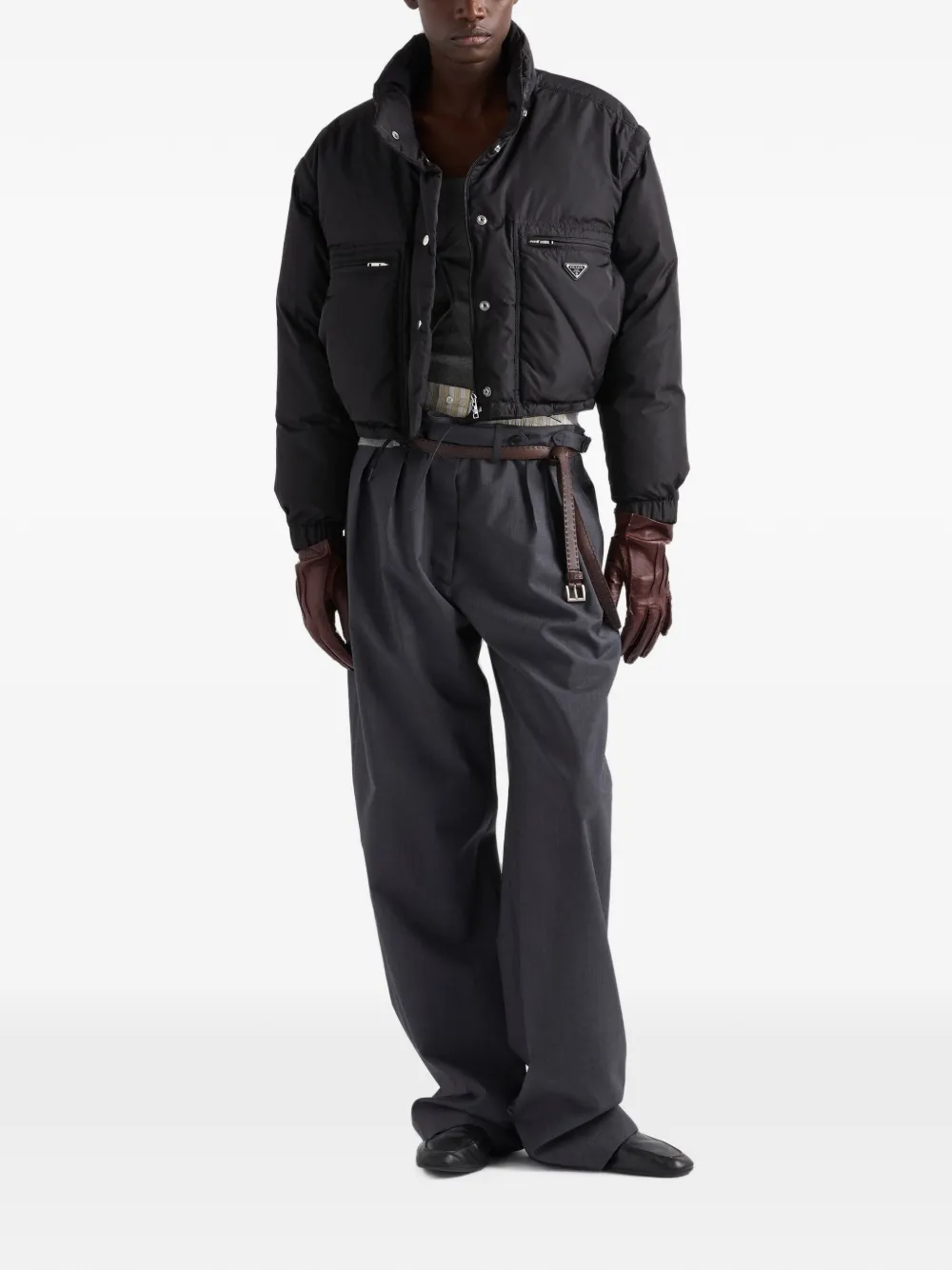 Prada Lichtgewicht Re-Nylon cropped donsjack Zwart