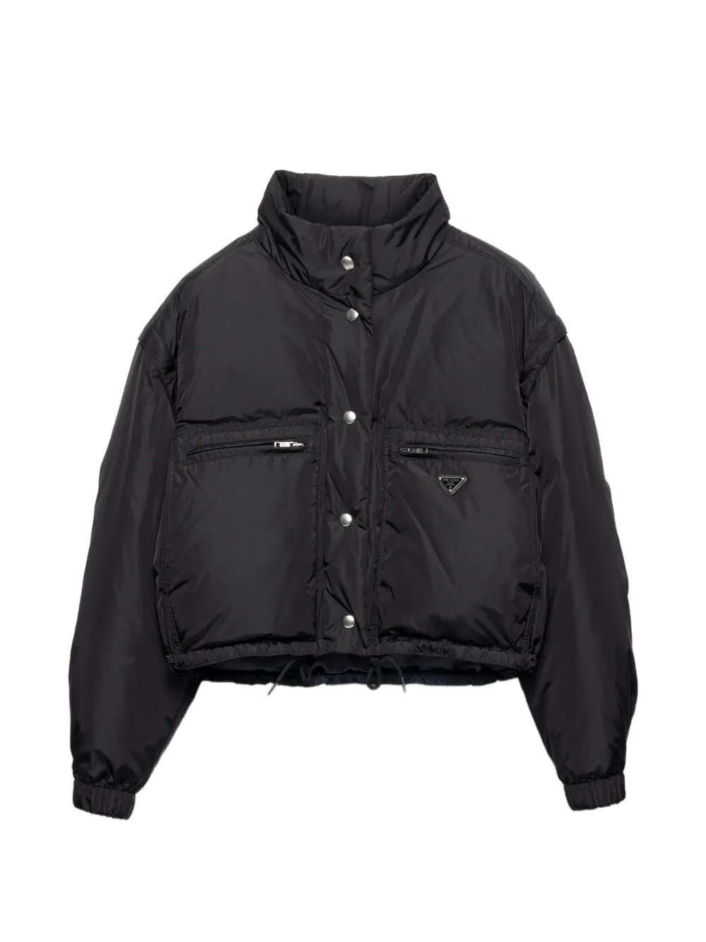 Prada Lightweight Re-nylon Cropped Down Jacket In 블랙