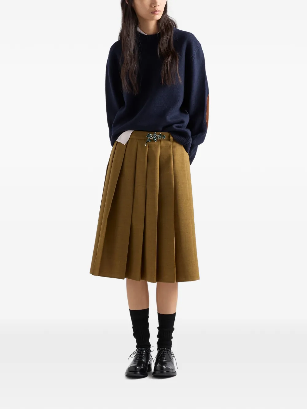 Prada Hopsack Midi-skirt In Brown