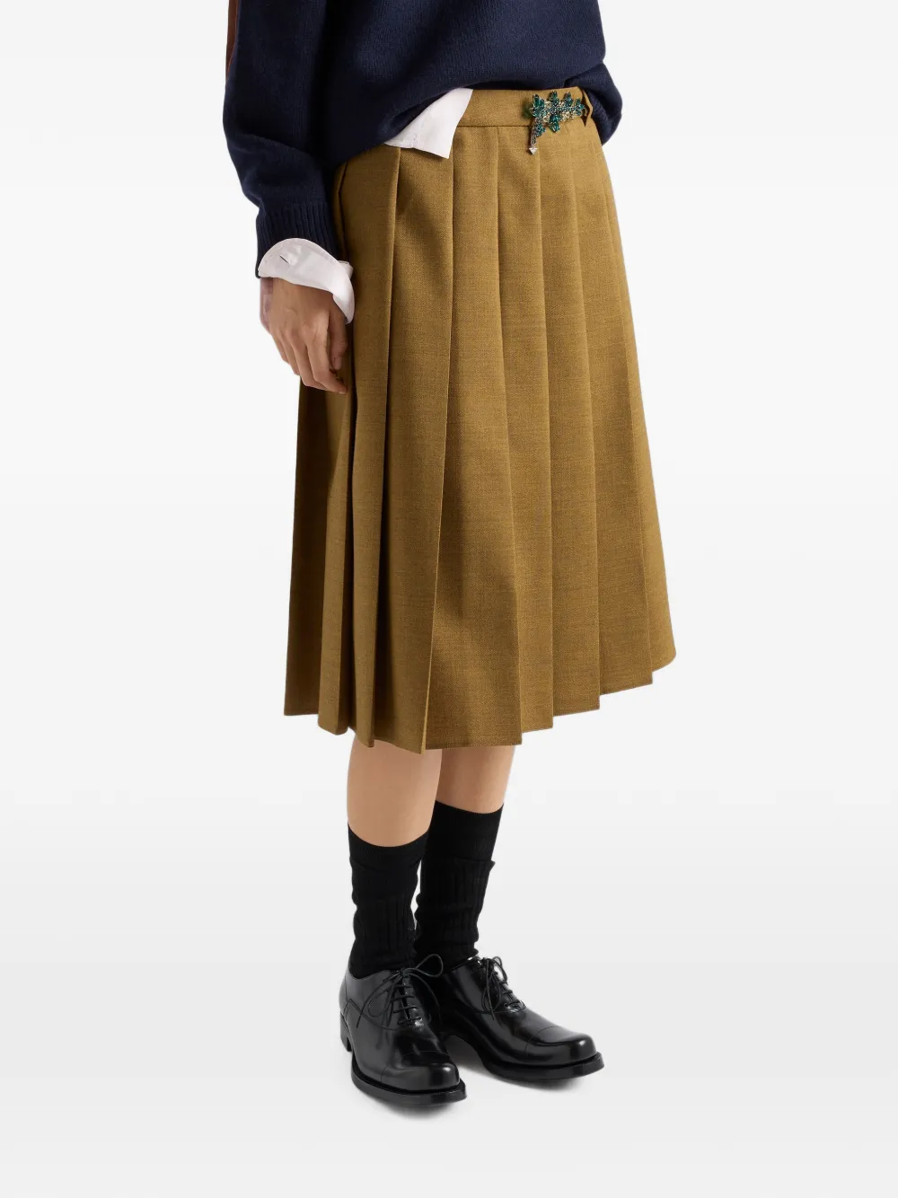 Prada Hopsack Midi-skirt In Brown