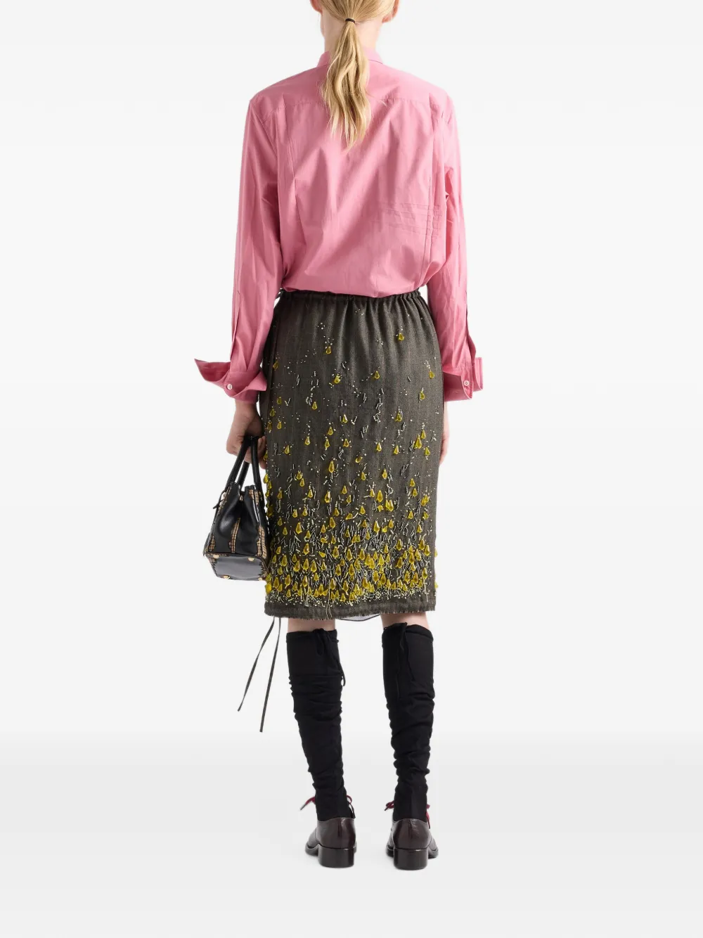 Prada Chevron wool skirt with gradient embroidery Grijs