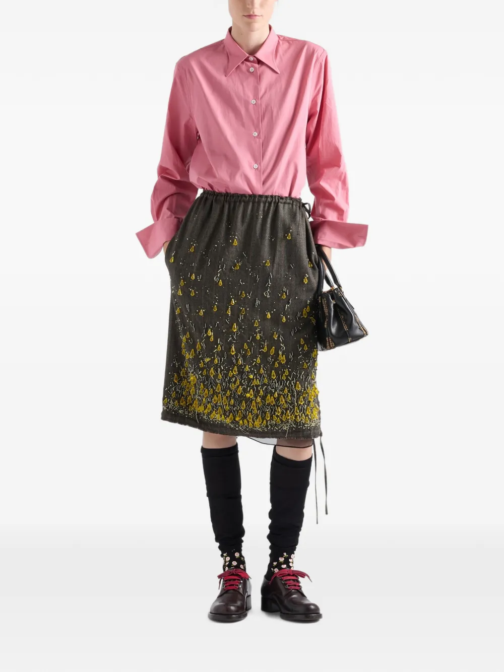 Prada Chevron wool skirt with gradient embroidery Grijs