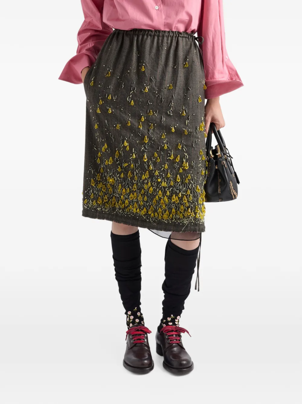Prada Chevron wool skirt with gradient embroidery Grijs